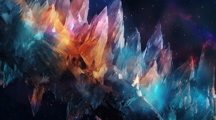Fantasy Glow-Up: Energizing Aurora Over a Space of Colorful Crystals and Glowing Abstracts: Generative AI