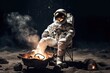 Exploring the Depths of Space: Astronaut Relaxing on the Moon's Surface with a Fire-side Grill, Generative AI