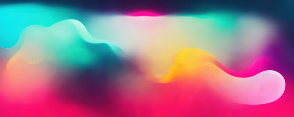 Color gradient. Neon glow. Light wave. Blur bright pink cyan blue yellow flare curves smooth texture art illustration abstract background.