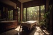 Luxury cozy spa, a peaceful of relaxation and rejuvenation in a tranquil forested area, AI generated