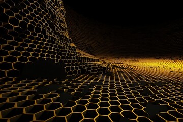 Network connection concept gold honeycomb shiny background. Futuristic Abstract Geometric Background Design Made with Generative Space Illustration AI Scy fi