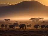 Fototapeta Sawanna - Graceful Elephants at Amboseli National Park