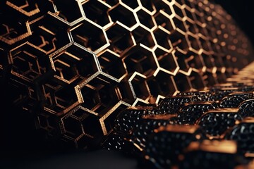 Network connection concept gold honeycomb shiny background. Futuristic Abstract Geometric Background Design Made with Generative Space Illustration AI Scy fi