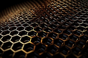 Network connection concept gold honeycomb shiny background. Futuristic Abstract Geometric Background Design Made with Generative Space Illustration AI Scy fi