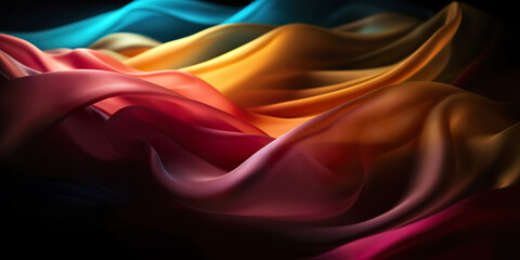 Modern wavy multicolored silk abstract background. Wavy silk material wallpaper. Additional wallpaper, background or web in 3D design. Illustration generated by AI