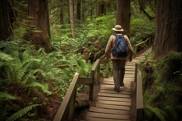 Wall Mural - Enjoying the nature. hiking in forest (Ai generated)