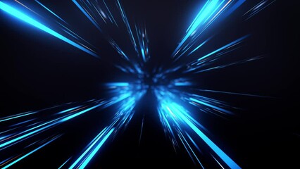 blue glow light rays with time warp on zoom in effect background. perspective view of blue laser lig