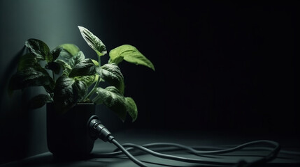 Plant Power - Electric Plugs Plugged into Power Bases Powered by Plants - Green Energy and Clean Energy Concept - Generative AI