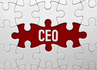 Poster - Word CEO on red puzzle background