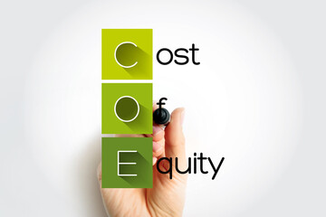 Poster - coe cost of equity - return that a company requires for an investment or project, acronym text conce