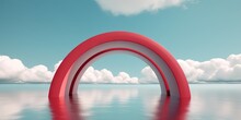 Enchanted Oceanic Abstraction  A Surreal View Of Red Arches  Blue Skies  And Geometric Shapes, Generative AI