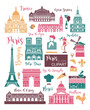 Paris attractions. Architecture, symbols, lettering. A set of vector illustrations