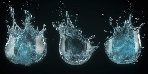 Fluidic Frenzy   Illustration Collection of Pure Water Splashes, Generative AI