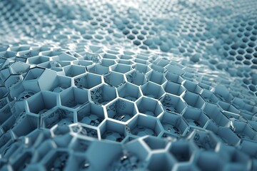 Network connection concept blue honeycomb shiny background. Futuristic Abstract 3D Geometric Background Design Made with Generative AI 