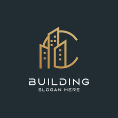 C letter and building logo. luxury logo. logo architect. line logo. suitable for your company.