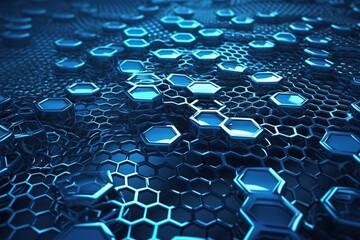 Network connection concept blue honeycomb shiny background. Futuristic Abstract 3D Geometric Background Design Made with Generative AI