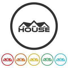 Wall Mural - House roof logo. Set icons in color circle buttons