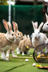 Wall Mural - group of rabbits playing tennis, ai