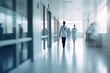 Blurry Healthcare Hallway Background With Doctors Generative AI