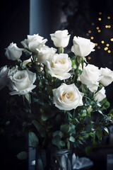 Poster - still life with bouquet of white roses on dark background