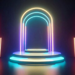 podium with neon light