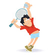 Man with tennis ball playing tennis. Funny people. Illustration for internet and mobile website.