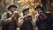 German men holding a large beer during the oktoberfest. Generative AI illustrations