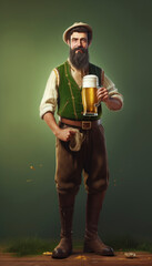 German man holding a large beer during the oktoberfest. Generative AI illustrations
