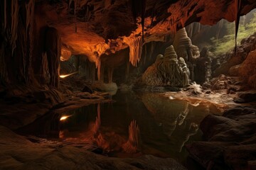 Poster - Network of subterranean rivers flowed beneath the earth, carving out vast underground caverns filled with strange and wondrous creatures. Generative AI