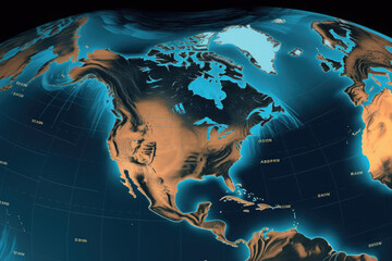 Wall Mural - world map with weather forecast app. weather prediction data on monitor screen. concept of meteorolo