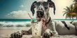 Great Dane dog is on summer vacation at seaside resort and relaxing rest on summer beach of Hawaii Generative AI