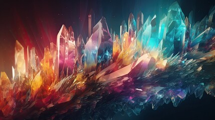 The Unearthly Glow of Space: Colorful Fantasy Smokey Quarts Crystals Abstract Background, Generative AI