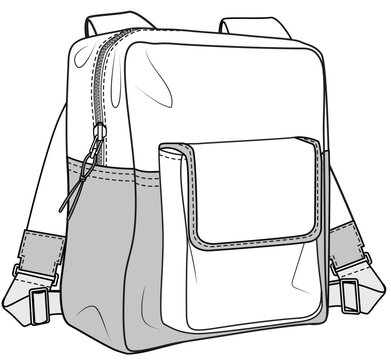 kids school bag flat sketch vector illustration school backpack technical cad drawing template
