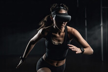 A Girl With A Sporty Appearance Wears Vr Glasses For Playing Sports, A Portrait Of A Sports Girl In Vr Glasses, Generative AI.