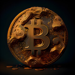 gold bitcoin art 3d with black background , bitcoin gold coins , crypto technology , cryptography an
