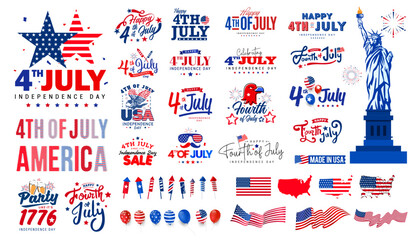 4th of july, united stated independence day greeting. fourth of july typographic design. usable for 