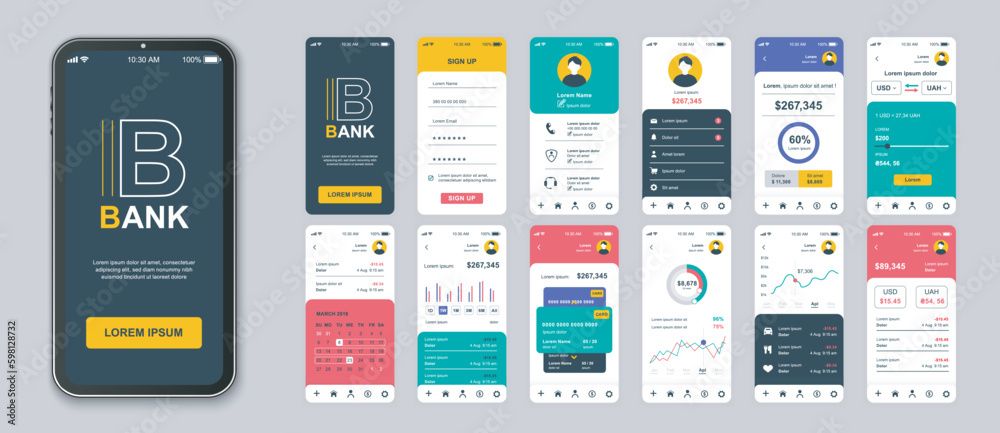 Banking mobile app screens set for web templates. Pack of login ...