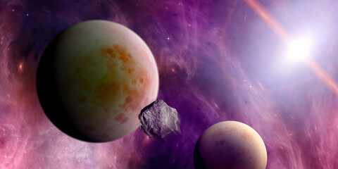 Wall Mural - planets and exoplanets of unexplored galaxies. sci-fi. new worlds to discover. colonization and expl