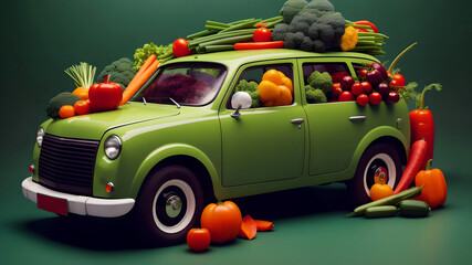 farm vegetables delivery concept. a car delivering fresh fruits and vegetables concept. generative a