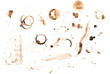 coffee stains in multiple shapes on transparent background