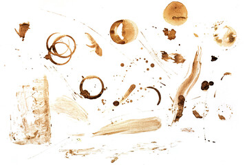 Leinwandbilder - coffee stains in multiple shapes on white background