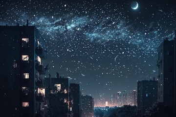 Wall Mural - starry night sky without moon and city lights - generative ai