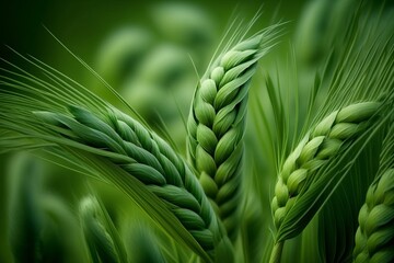 Wall Mural - Green Barley Field with Elite Barley Ears: A Close-up Image of Food Production Concept - Generative AI