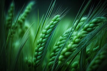 Wall Mural - Green Barley and Wheat Field - Close-up Image of Elite Barley Ears for Food Production Concept - Generative AI