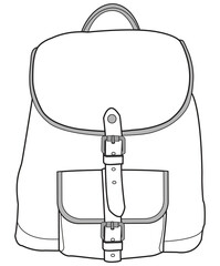 Wall Mural - girls high school backpack flat sketch vector illustration cute shoulder bag technical cad drawing template