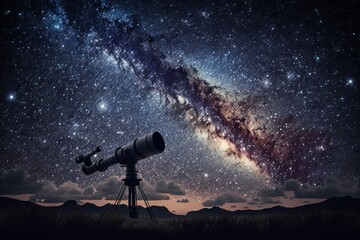 Wall Mural - exploring the cosmos: a modern telescope under a starry sky - generative ai
