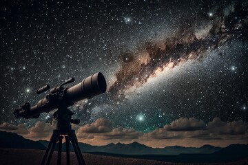 Wall Mural - modern telescope observing impressive cosmic sky - generative ai