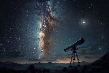 Wall Mural - modern telescope observing impressive cosmic starry sky - generative ai
