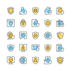 Poster - Security line icons. Set of security icons. Black, blue and yellow colors. Modern outline graphic design. Vector line icons set