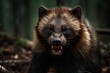 Close up portrait of a wolverine in a forest illustrated using generative Ai